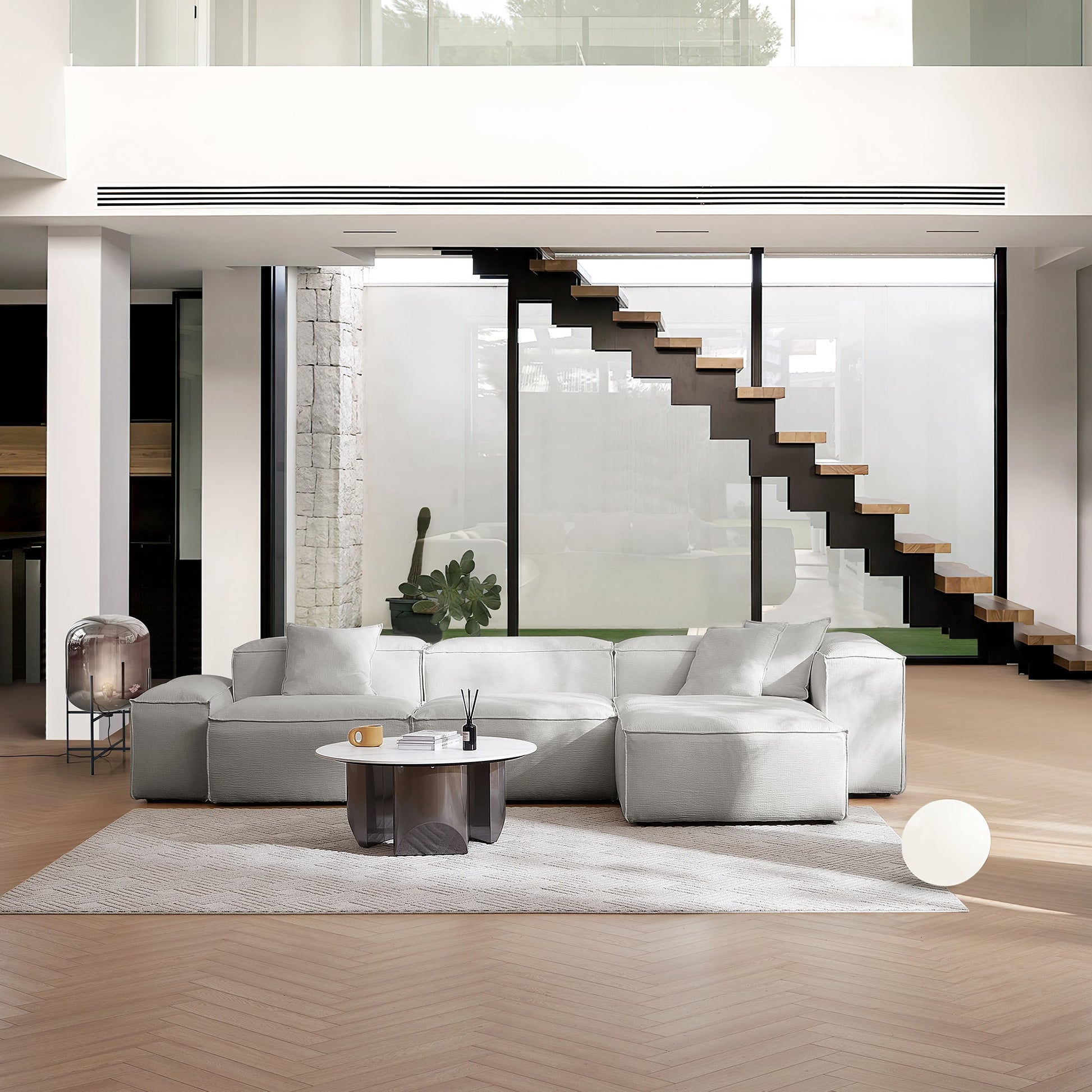 Freedom Modular White Sectional Sofa-Gray