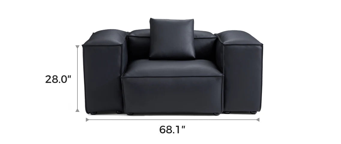 Cube Modular Black Genuine Leather Armchair