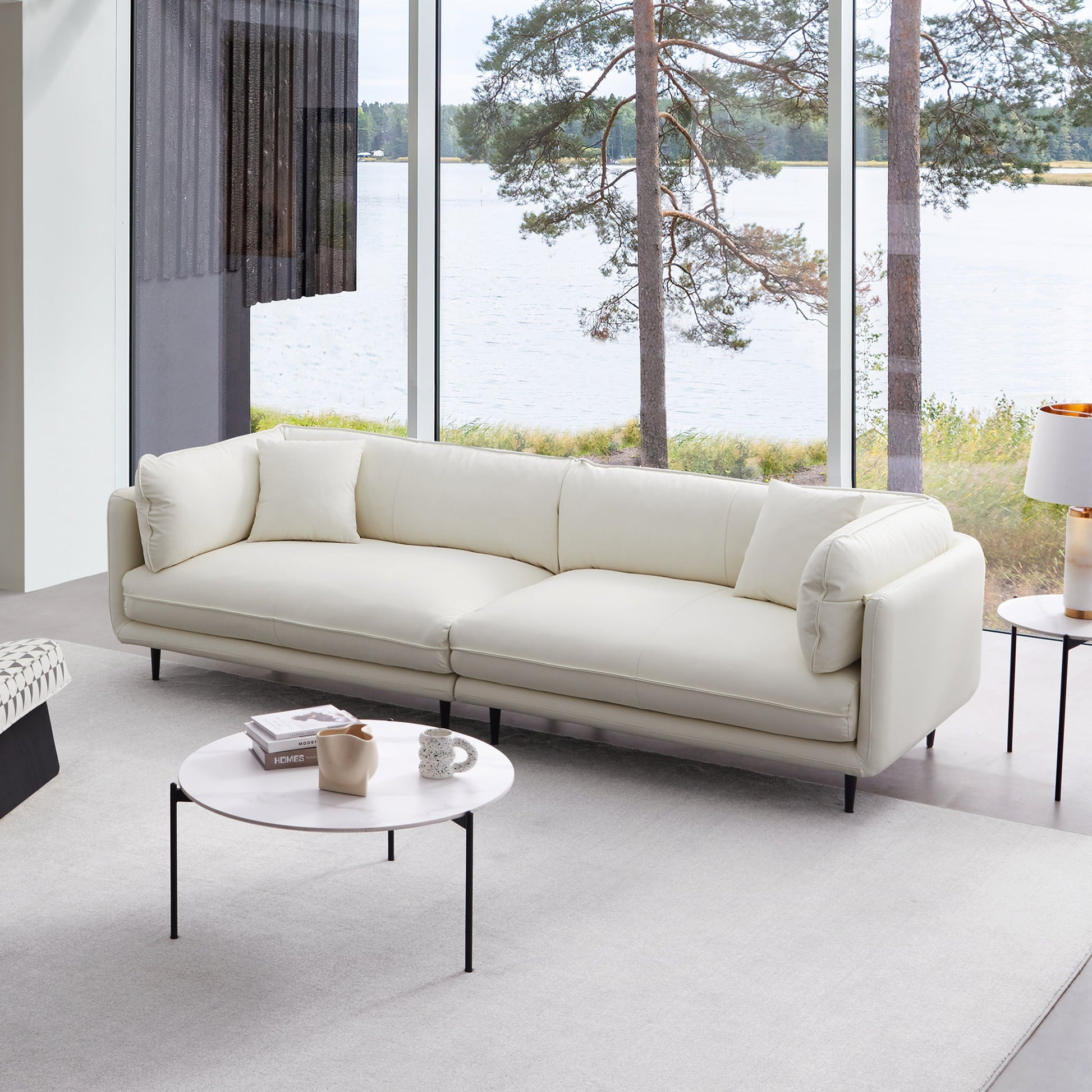 Vanilla White Leather Sofa-White