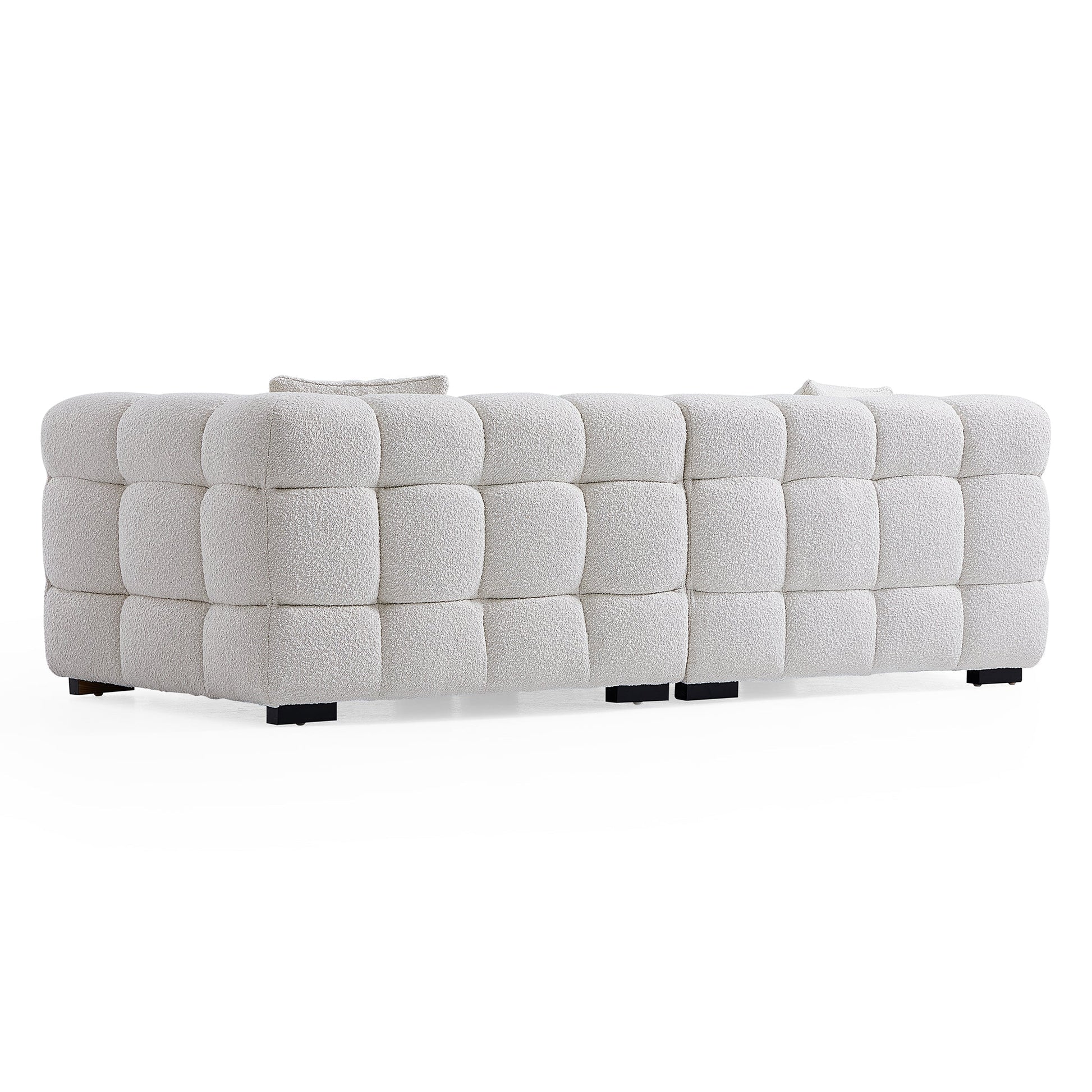 Cushy Cream Boucle Fabric Tufted Sofa With Ottoman-White