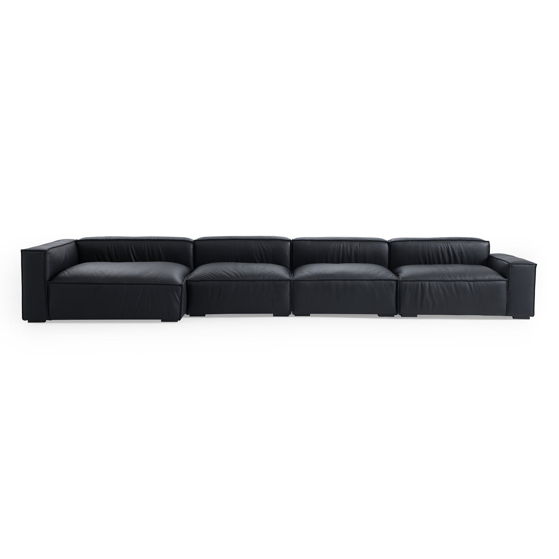 Luxury Minimalist Dark Brown Leather Sectional-Black-185.0"-Facing Left