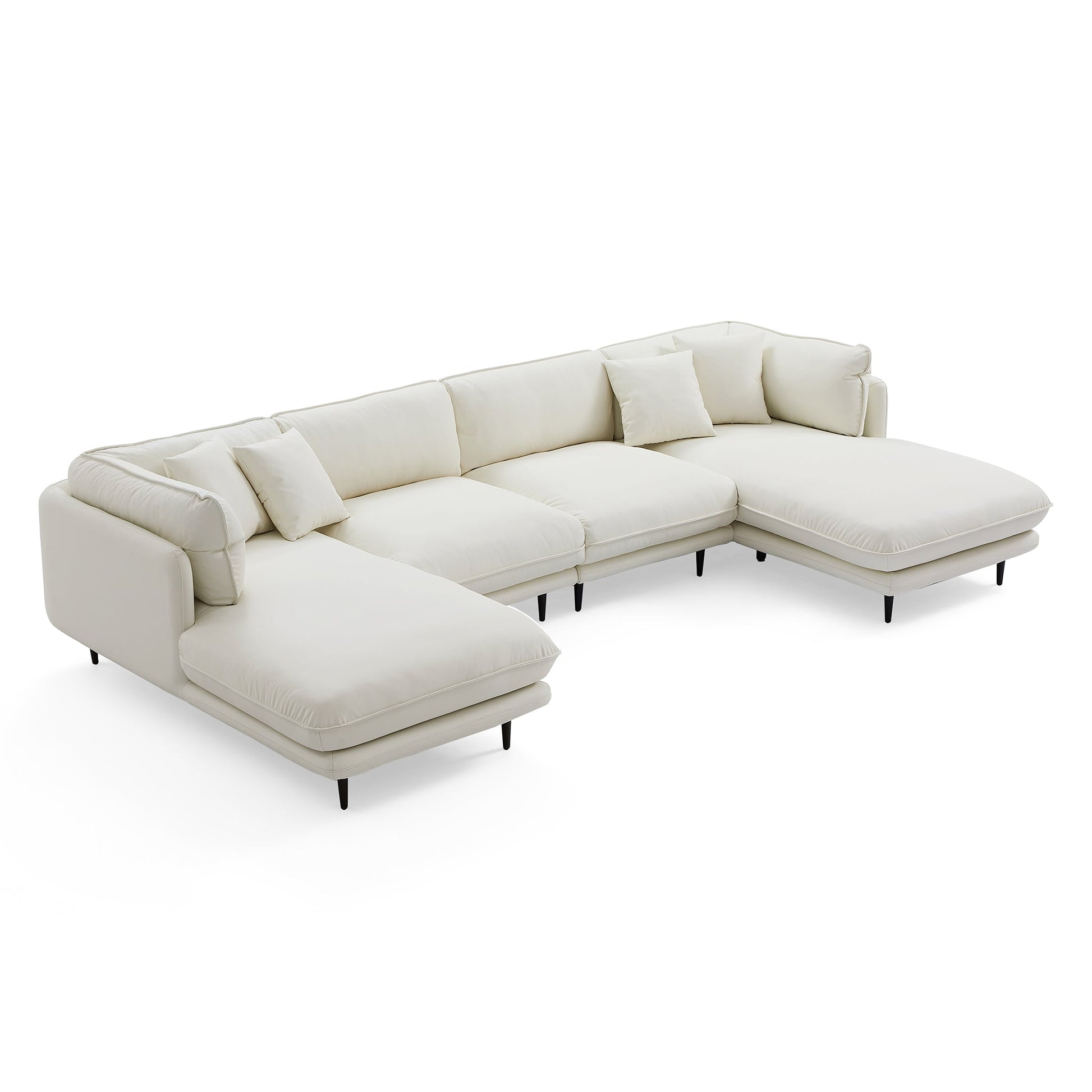 Vanilla White Leather U Shaped Sectional-White