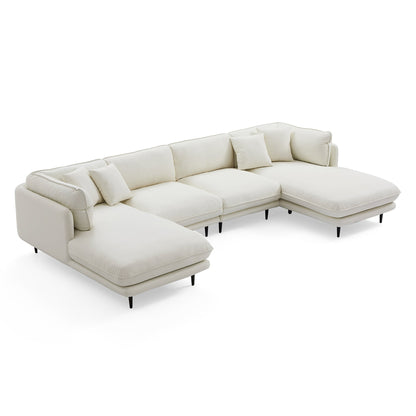 Vanilla White Leather U Shaped Sectional-White