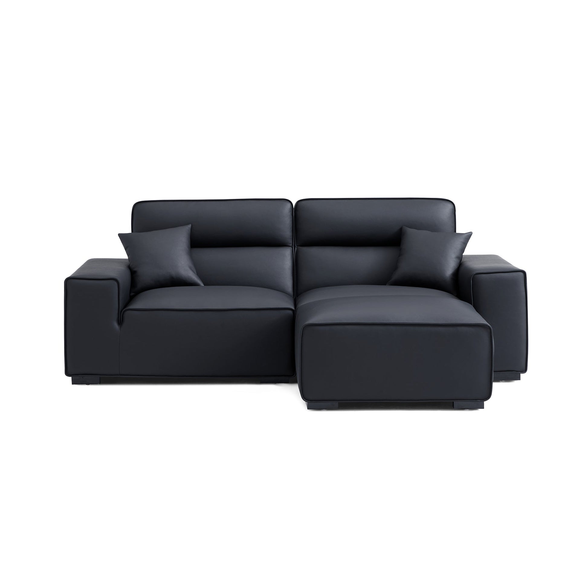 Domus High Back Modular Leather Sofa and Ottoman-Black-94.5"