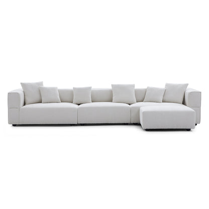 Nordic Modern Creamy Sofa with Ottoman-White-143.7"