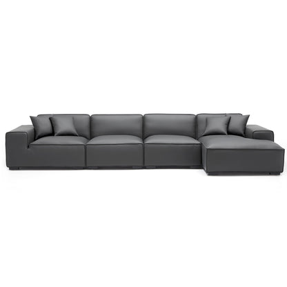 Domus Modular Beige Leather Sectional Sofa-Dark Gray-161.4"-Facing Right