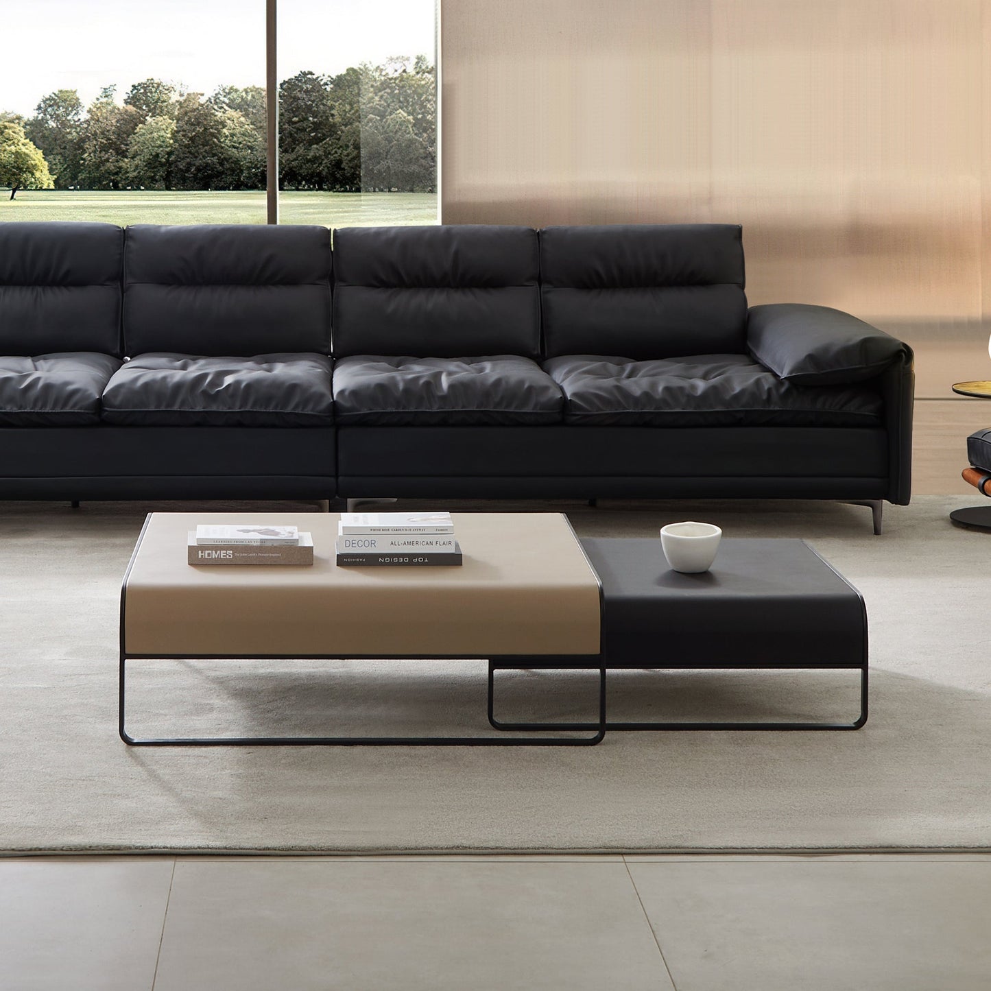 Modern Duet Coffee Table Set-39.4″ & 31.5″-Khaki & Black