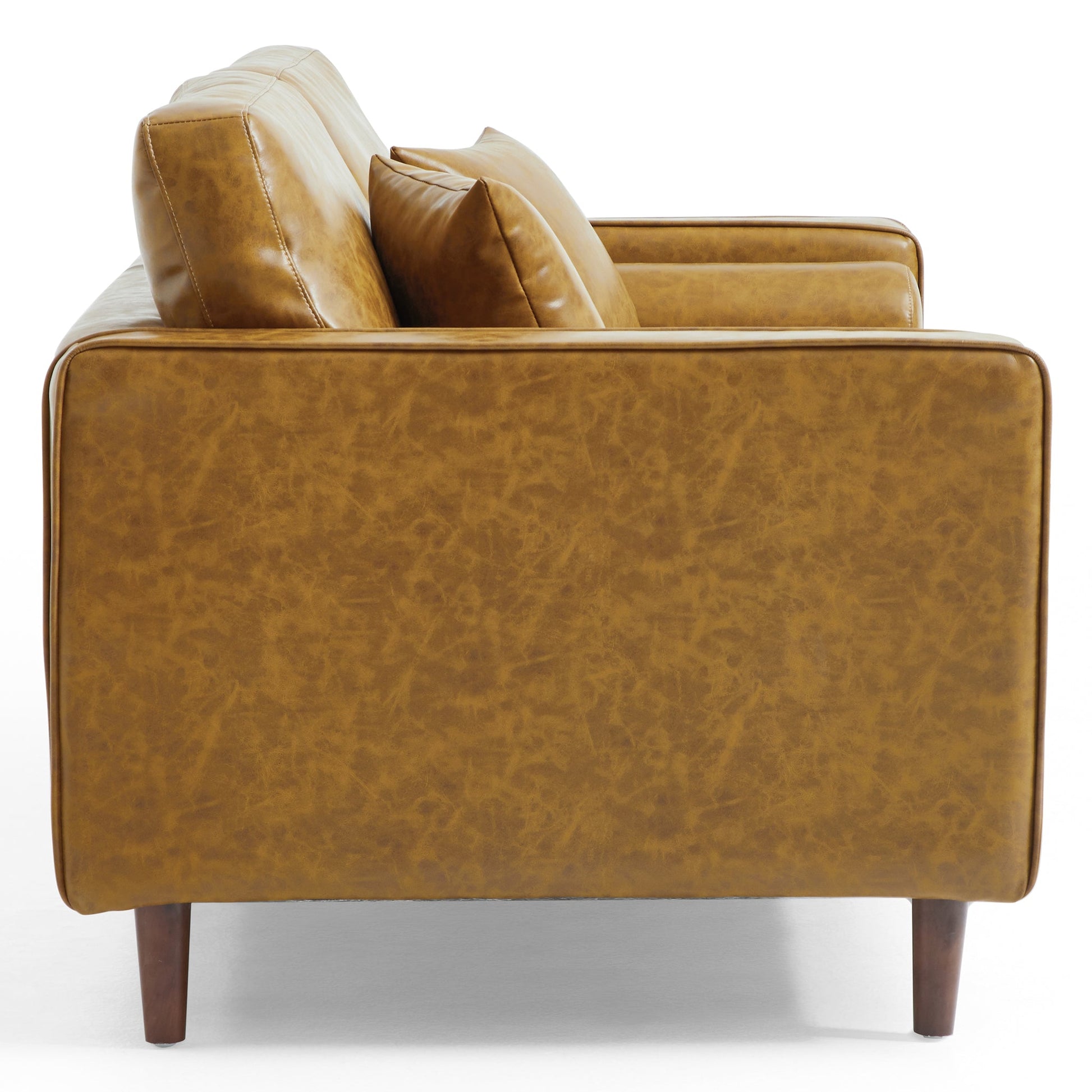 Mid-Century Modern Retro Tan Leather Loveseat-Tan-86.6″