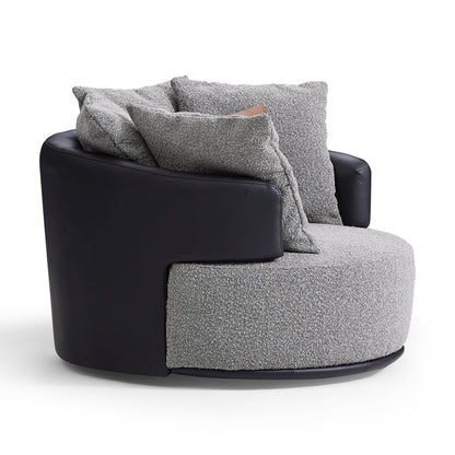 Luna Swivel Light Gray Boucle Fabric Lounge Chair-Gray