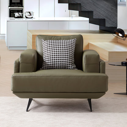 Olivia Top Grain Genuine Leather Armchair-Olive