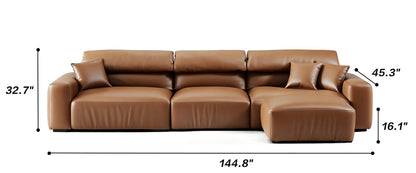 Chestnut Brown Leather Sofa and Ottoman