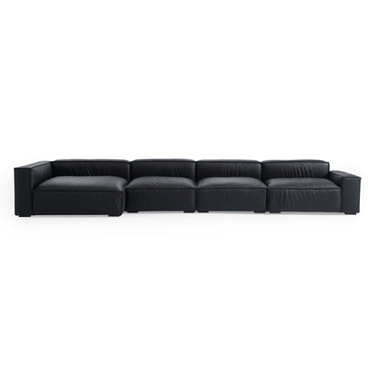 Luxury Minimalist Black Leather Sectional-Black-185.0"-Facing Left