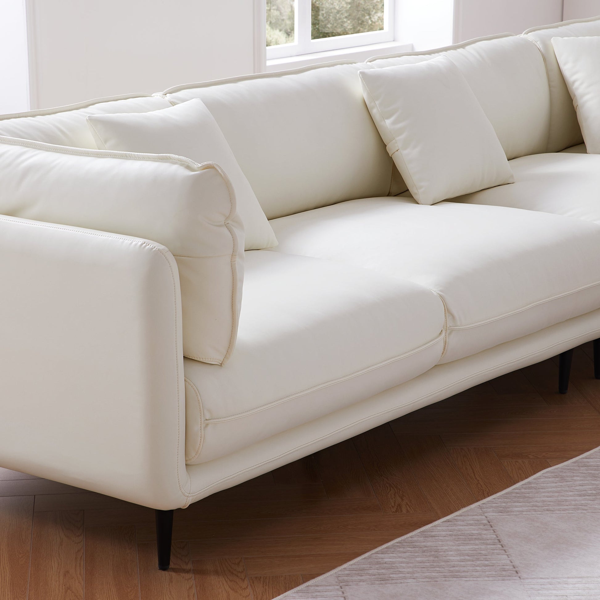 Vanilla White Leather Sectional-White
