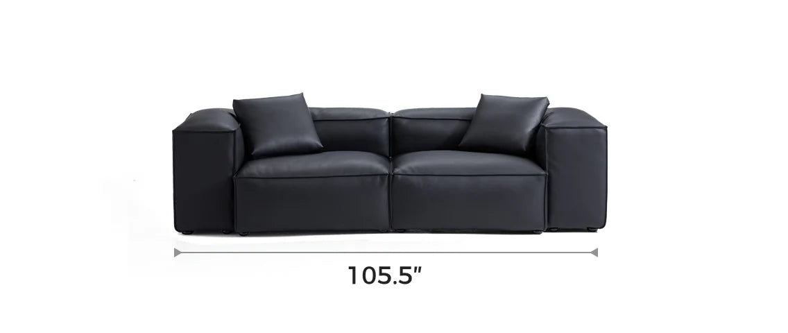 Cube Modular Black Genuine Leather Sofa