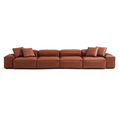 Cube Modular Brown Genuine Leather Sofa-Brown-180.3"-Low