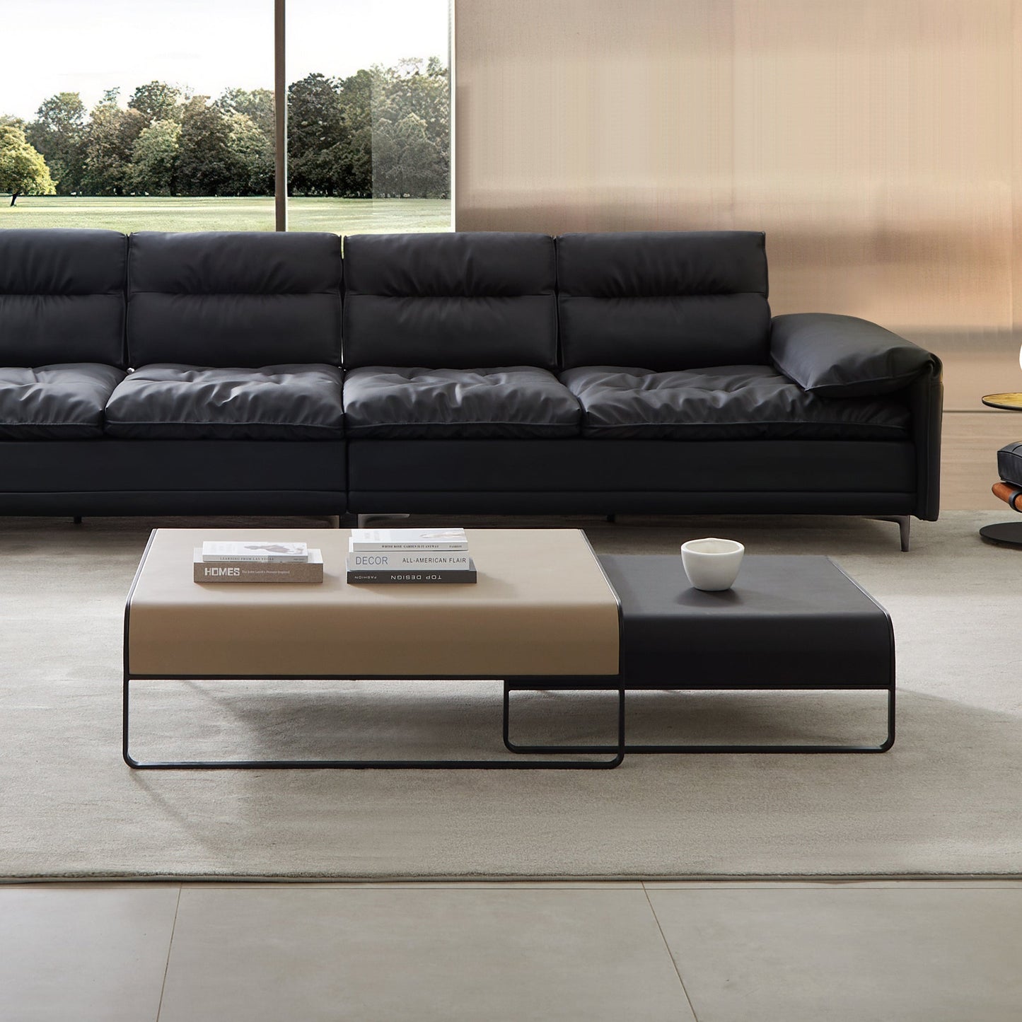 Duet coffee table set-39.4″ & 31.5″-Khaki & Black