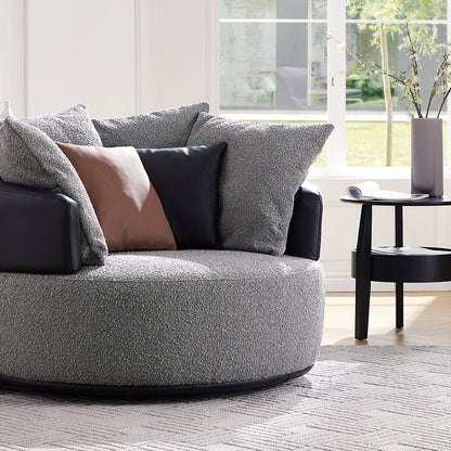 Luna Swivel Light Gray Boucle Fabric Lounge Chair-Gray