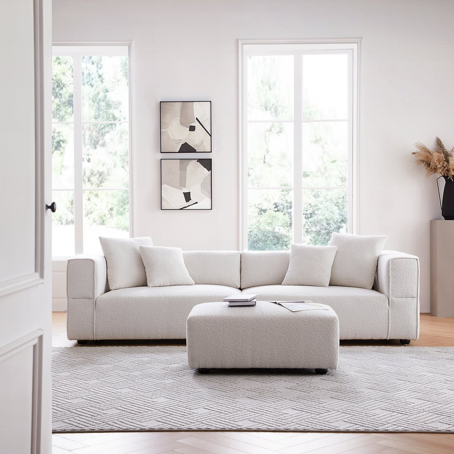 Nordic Modern Gray Sofa with Ottoman-White