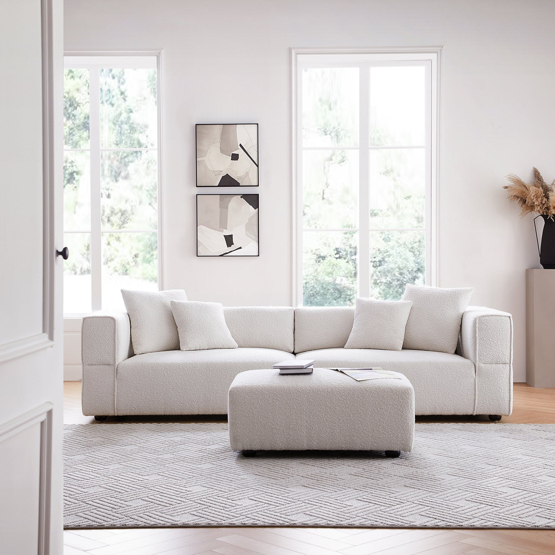 Nordic Modern Gray Sofa with Ottoman-White