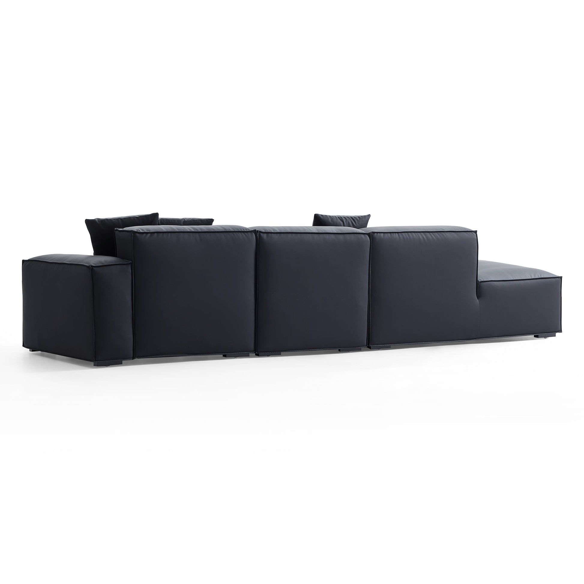 Geometry Minimalist Black Leather Sofa-Black