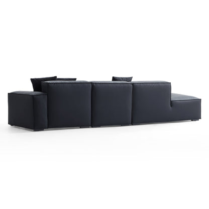 Geometry Minimalist Black Leather Sofa-Black