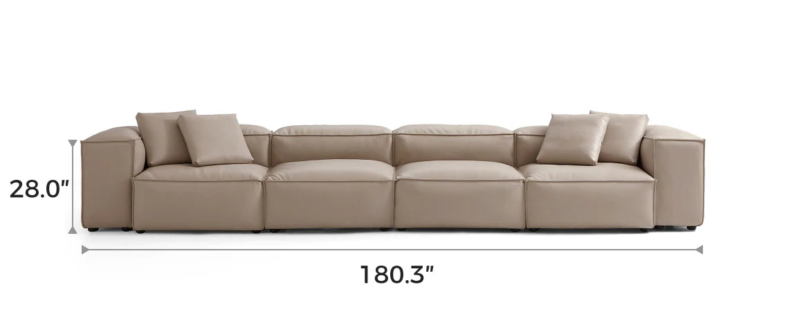 Cube Modular Khaki Genuine Leather Sofa