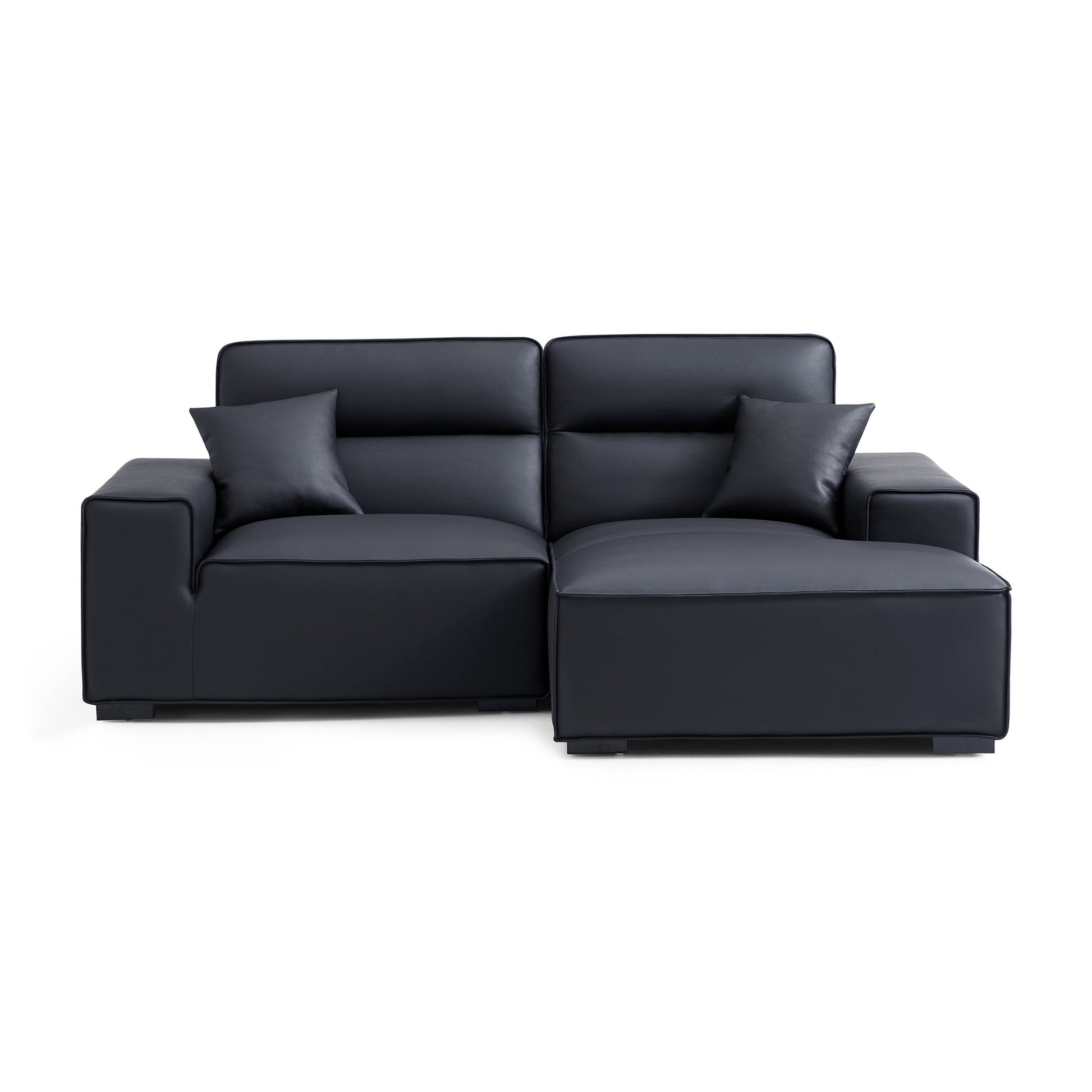 Domus High Back Modular Leather Sectional-Black-89.8"-Facing Right