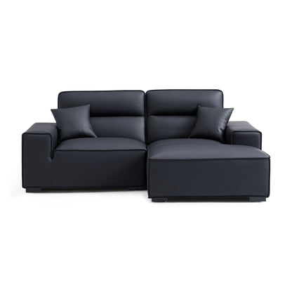 Domus High Back Modular Leather Sectional-Black-89.8"-Facing Right