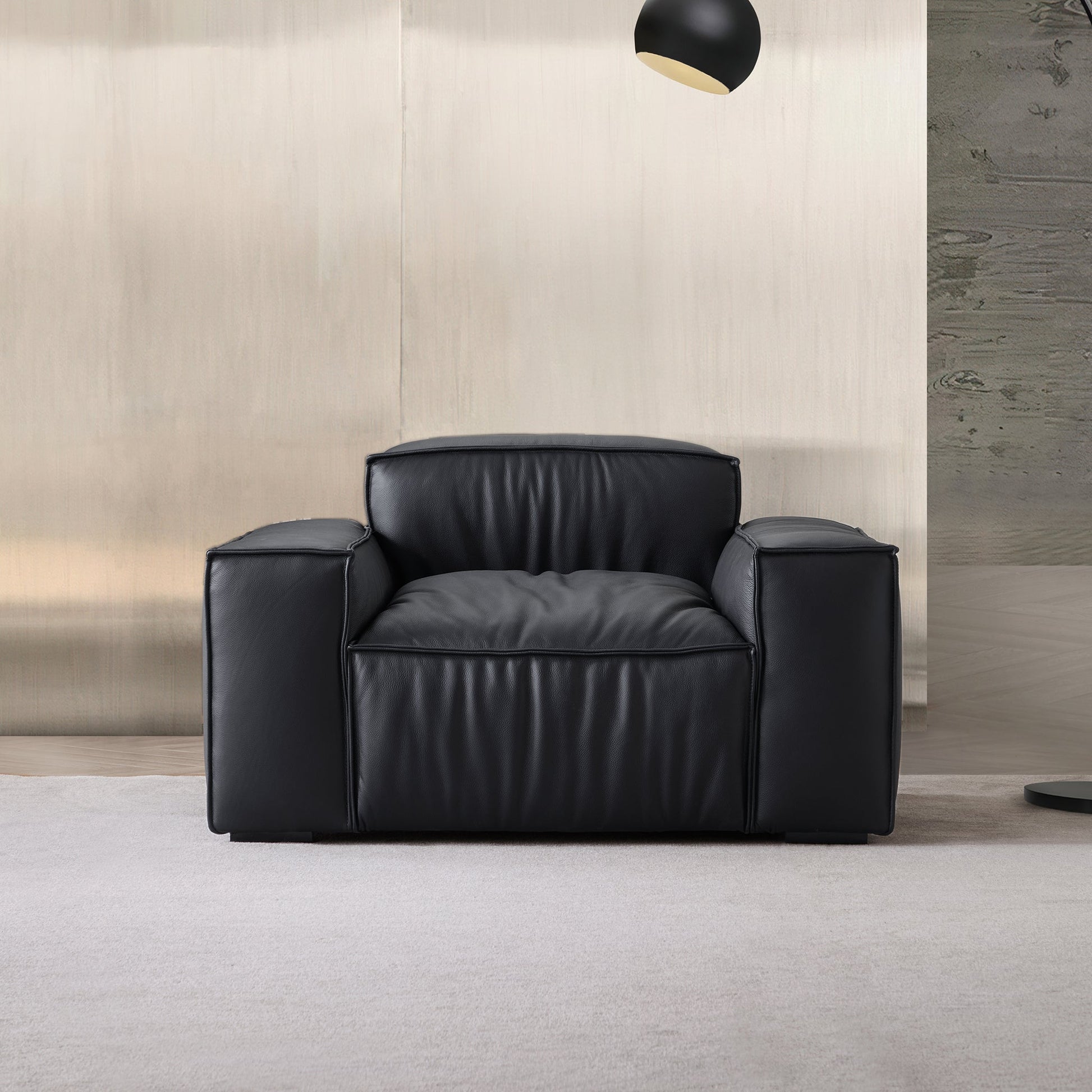 Luxury Minimalist Black Leather Armchair-Black