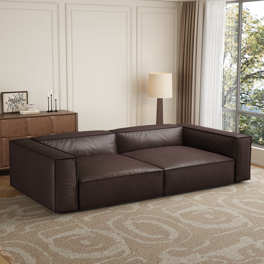 Luxury Minimalist Dark Brown Leather Daybed Sofa-Dark Brown