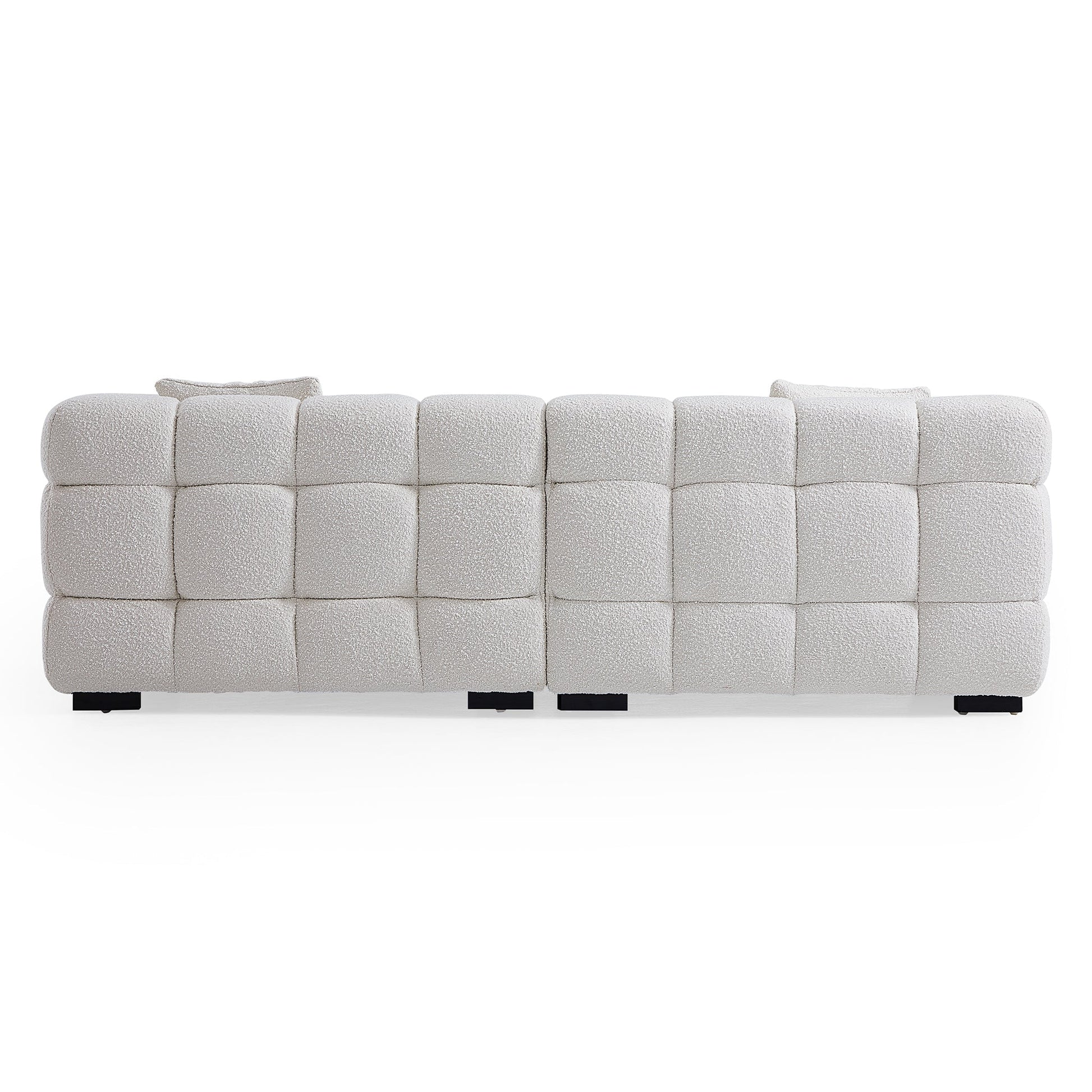 Cushy Cream Boucle Fabric Tufted Sofa With Ottoman-White