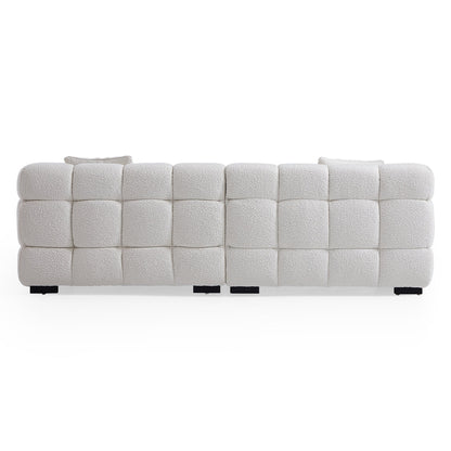 Cushy Cream Boucle Fabric Tufted Sofa With Ottoman-White
