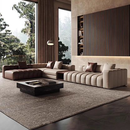 Piano L-Shaped Leather Sectional Sofa with Coffee Table