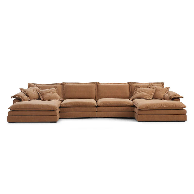 Sandwich Double Chaise Sectional Camel / Air Leather
