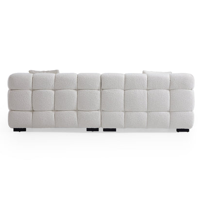 Cushy Cream Boucle Fabric Tufted Sofa-White