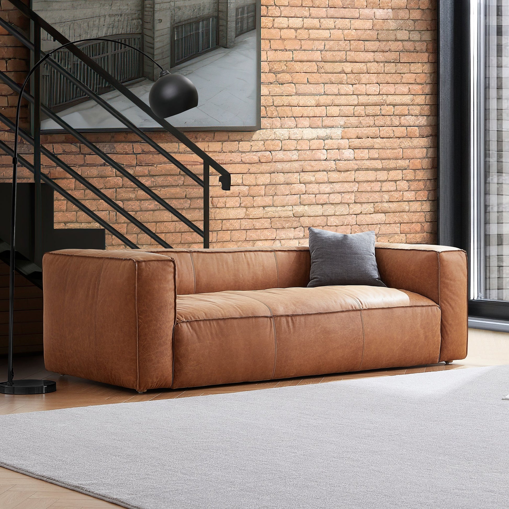 Rusty Tan Genuine Leather Tuxedo Sofa-Tan