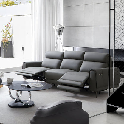 Louis Leather Power Recliner Sofa-Gray