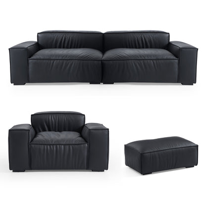 Luxury Minimalist Leather Black Sofa Set-Black