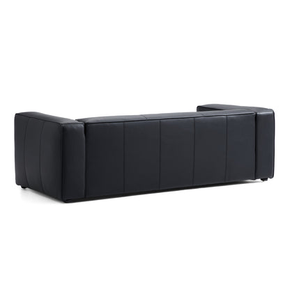 Brancaster Black Genuine Leather Tuxedo Sofa-Black