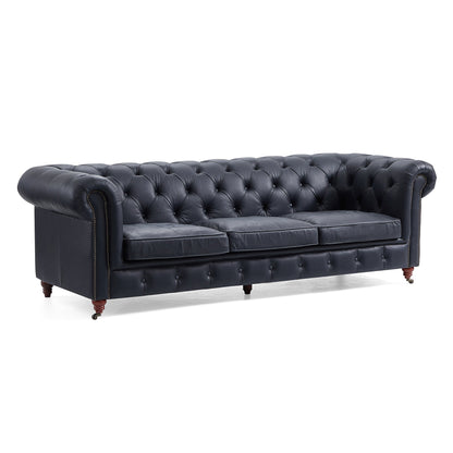 Durango Chesterfield Top Grain Leather Tufted Sofa-Black