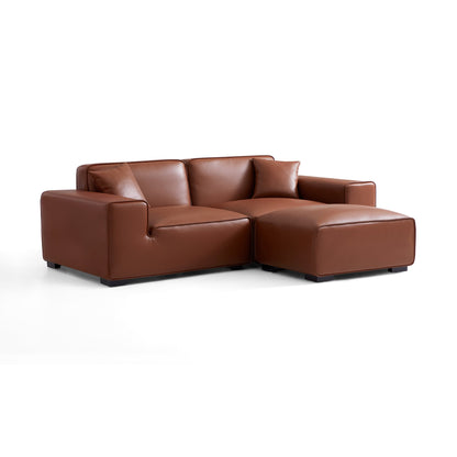 Domus Modular Khaki Leather Sofa and Ottoman-Brown-94.5"