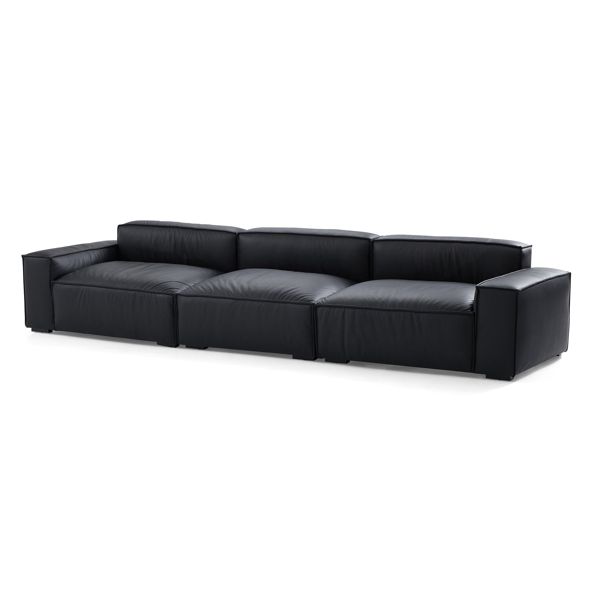 Luxury Minimalist Black Leather Sofa-Black-140.2"