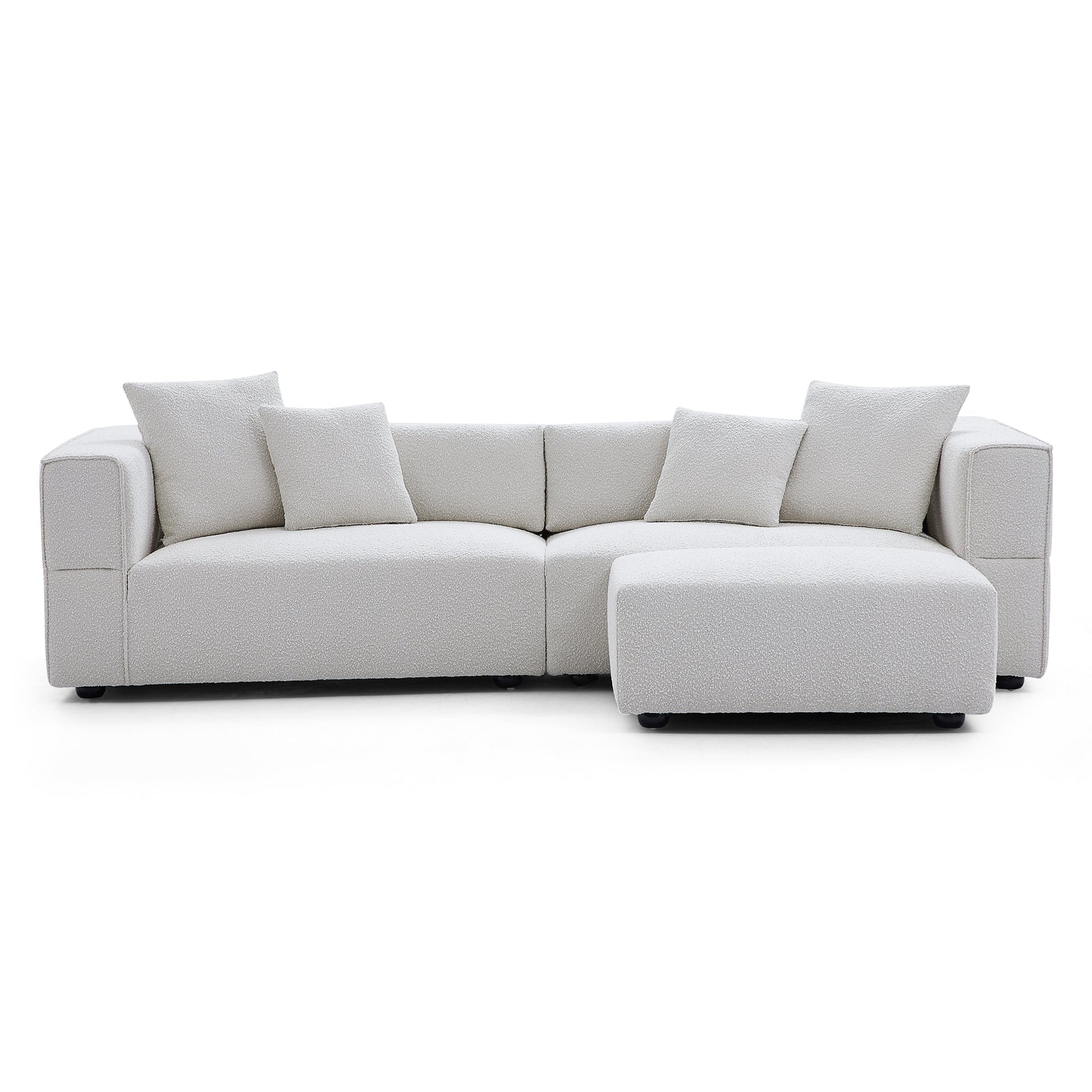Nordic Modern Creamy Sofa with Ottoman-White-103.1"