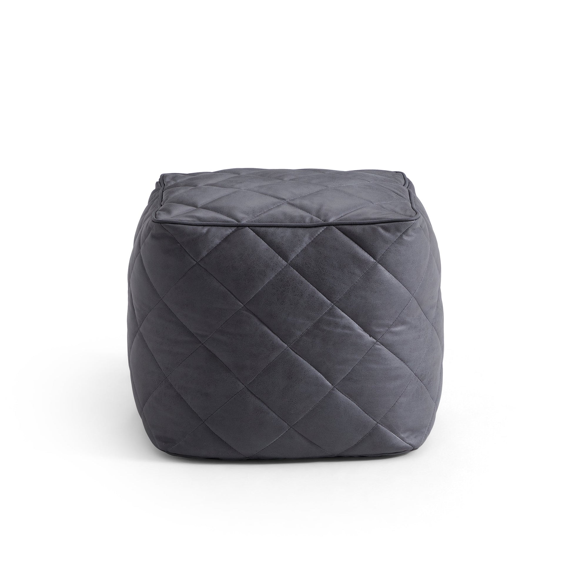 Brody Brown Leathaire Square Pouf-Dark Gray