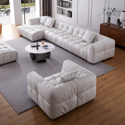 Boba Cream Leathaire Sectional Set-White