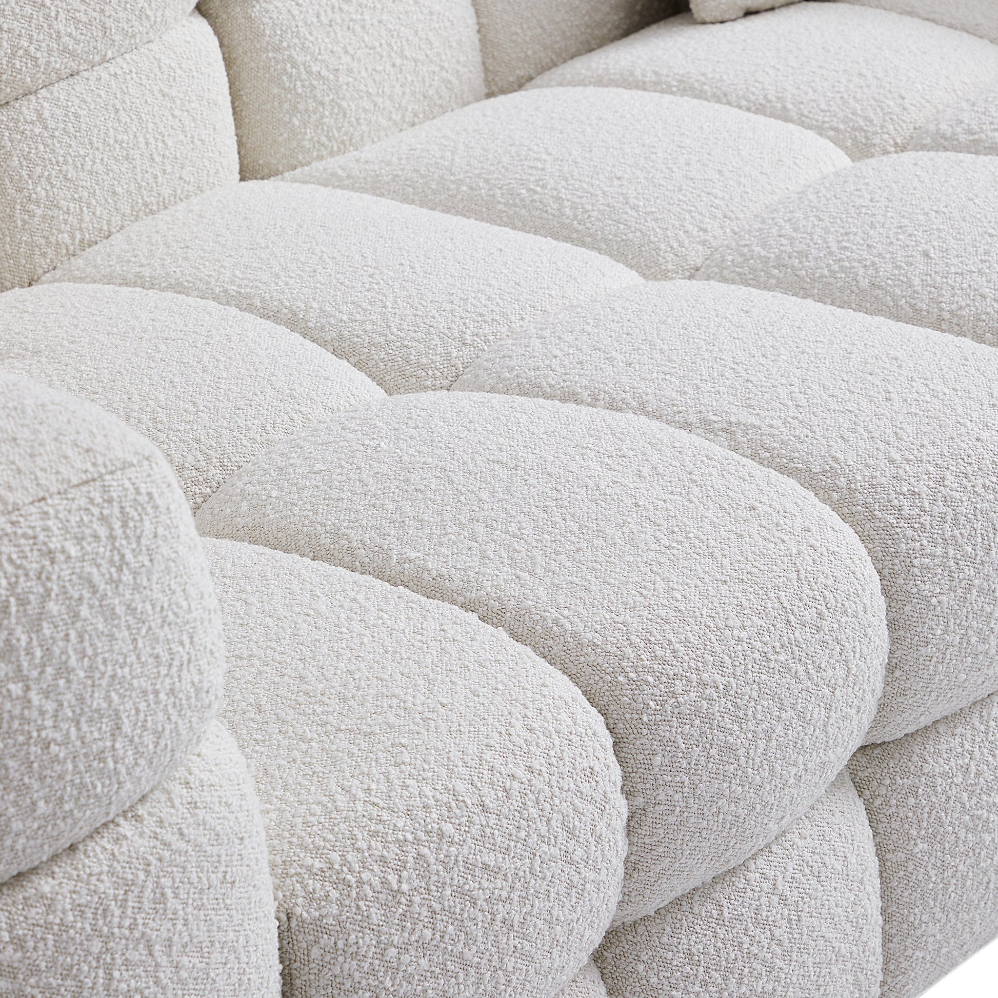 Cushy Cream Boucle Fabric Tufted Sofa-White