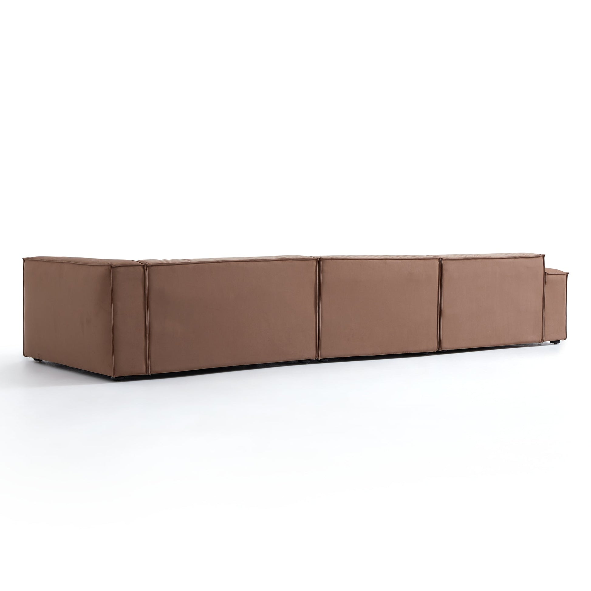 Luxury Minimalist Brown Fabric Sectional Set-Brown-145.7"-Facing Right