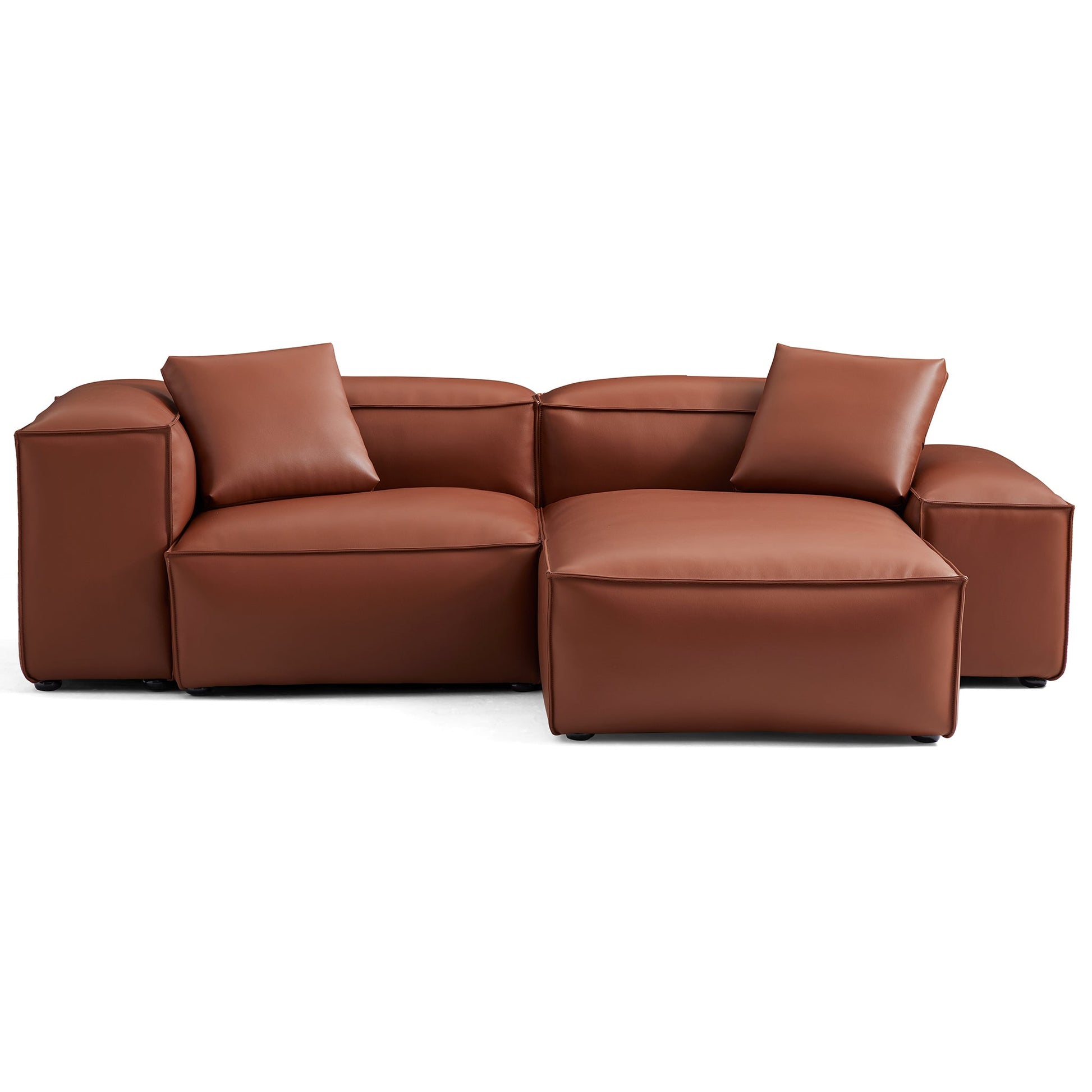 Cube Modular Brown Genuine Leather Sectional-Brown-105.5"-Low & High