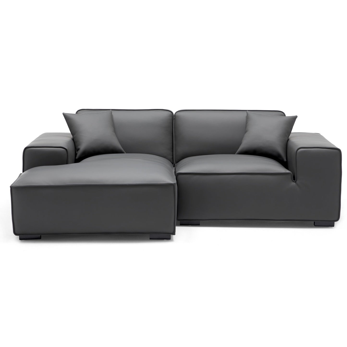 Domus Modular Beige Leather Sectional Sofa-Dark Gray-90.6"-Facing Left