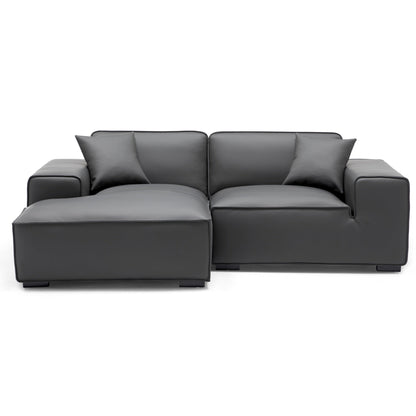Domus Modular Beige Leather Sectional Sofa-Dark Gray-90.6"-Facing Left
